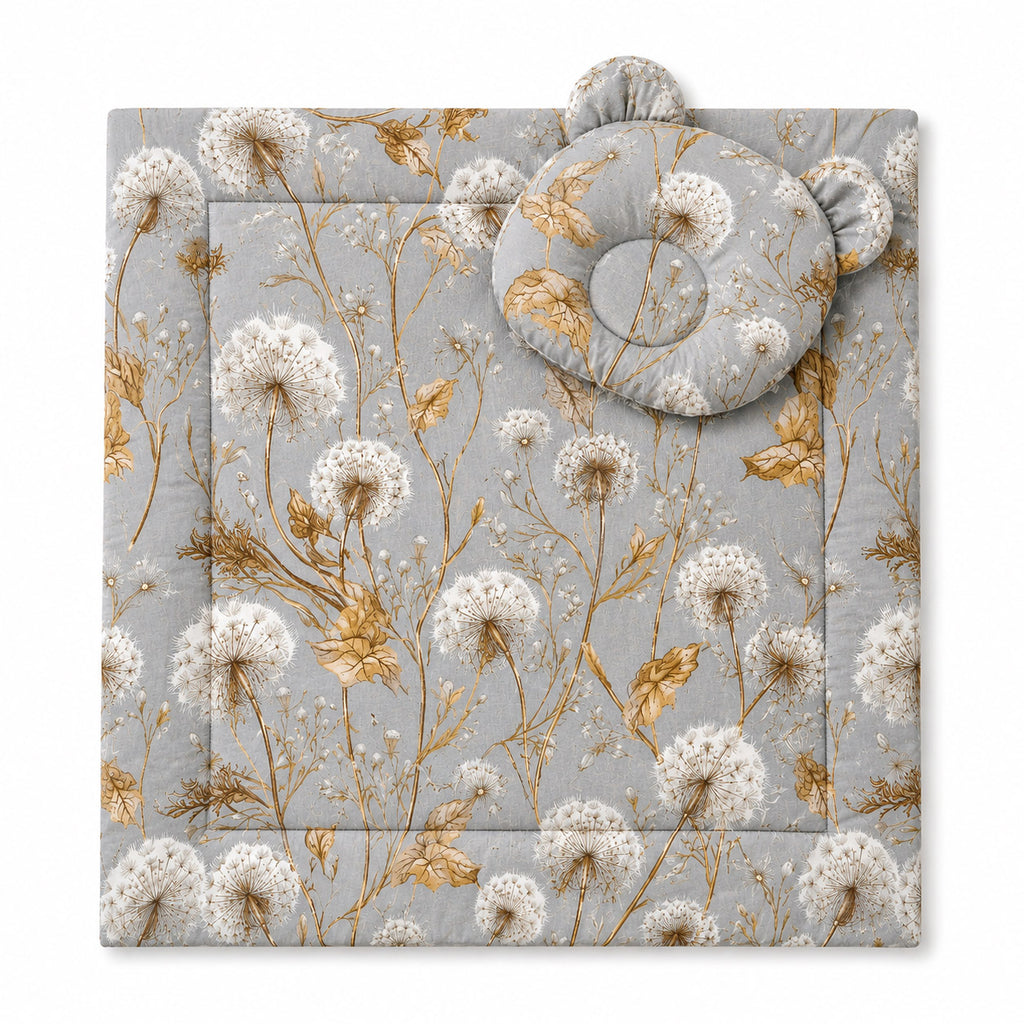 Duvet with pillow Teddy - 2pcs set - Dandelions grey