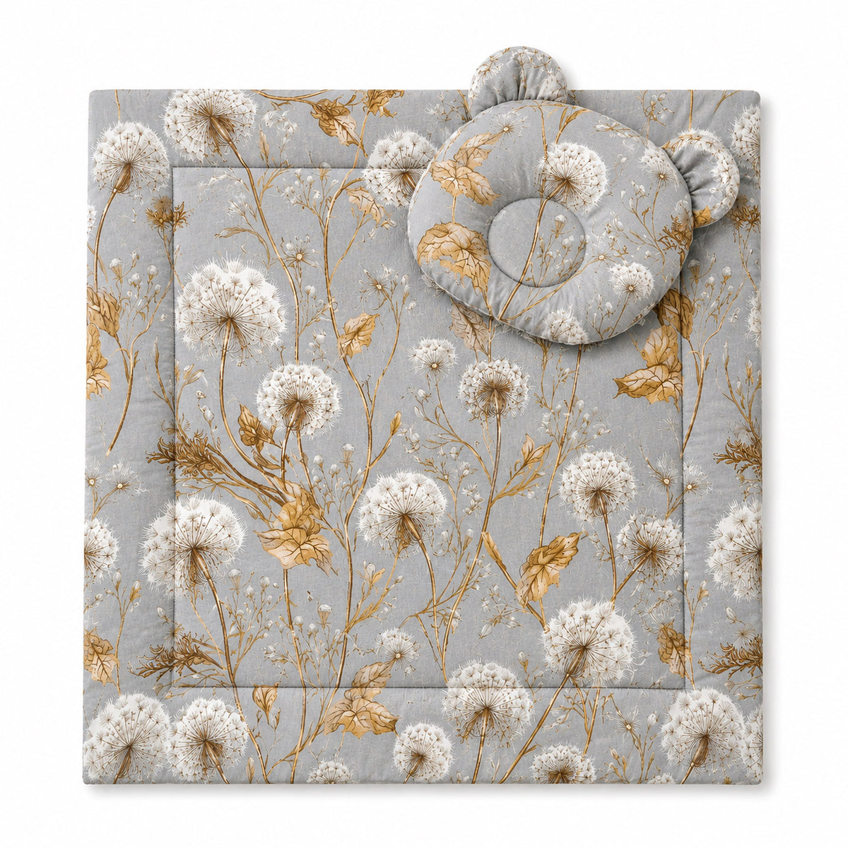 Duvet with pillow Teddy - 2pcs set - Dandelions grey