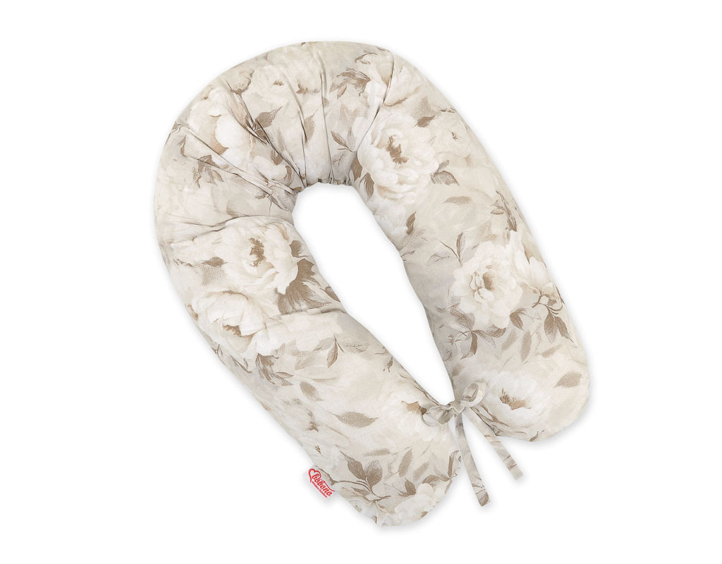 Cotton pillowcase for pregnancy pillow Longer - Peonies beige