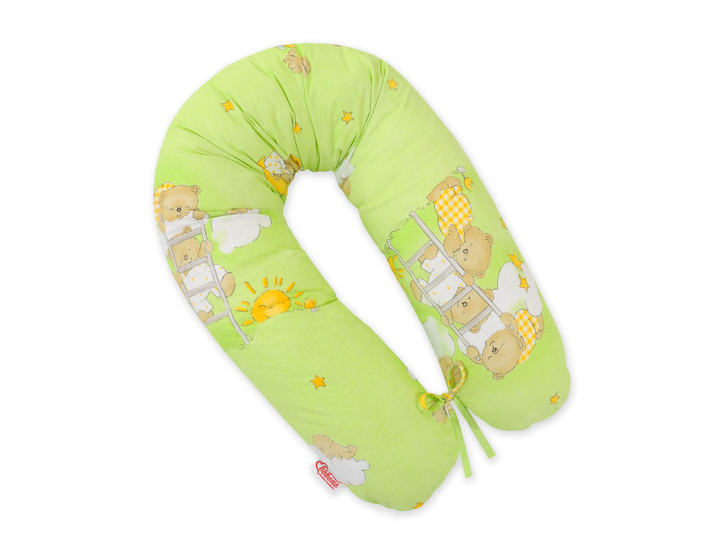 Cotton pillowcase for pregnancy pillow Longer - Green teddy bears