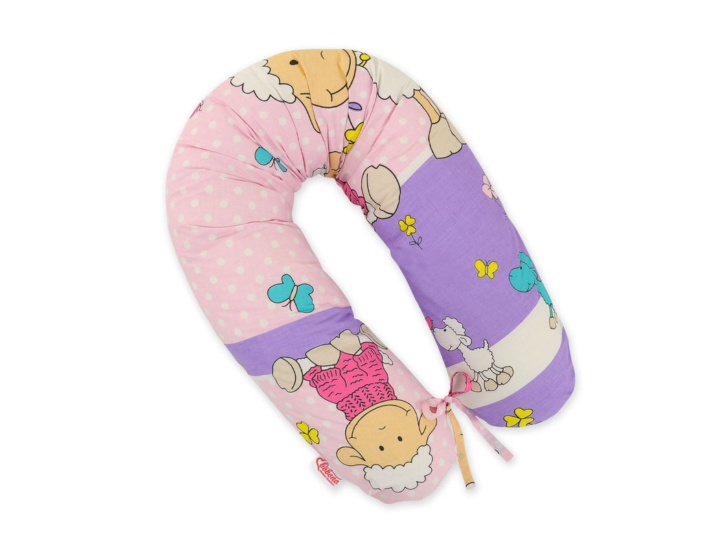 Cotton pillowcase for pregnancy pillow Longer - Sheeps lilac-pink