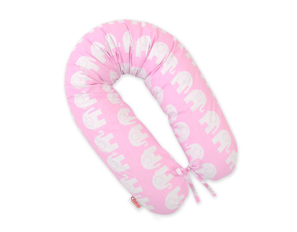 Cotton pillowcase for pregnancy pillow Longer - Pink elephants