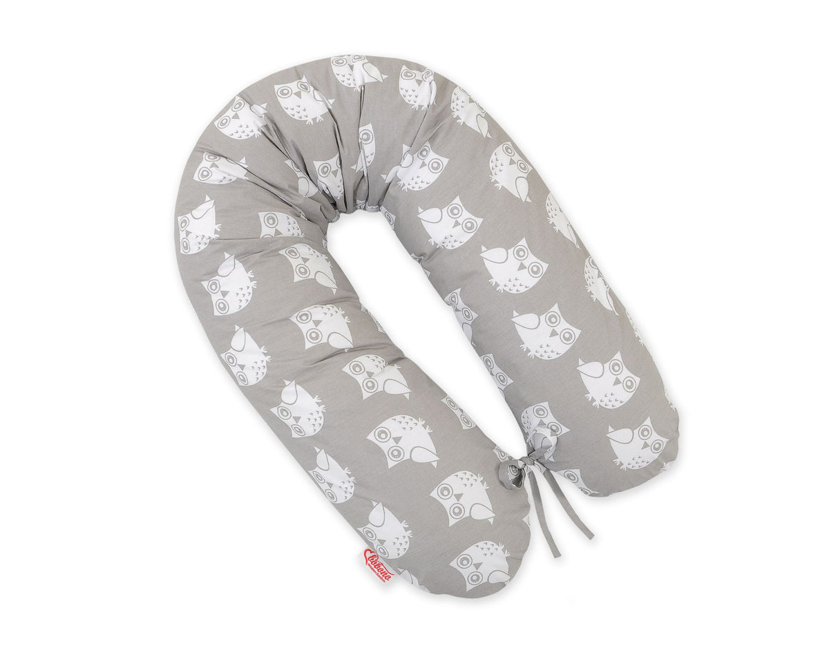 Cotton pillowcase for pregnancy pillow Longer - Grey owls