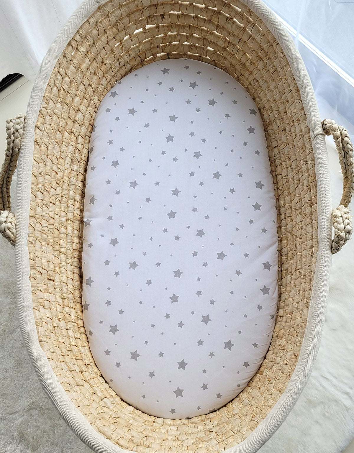 Sheet made of cotton for for prams, moses basket mattress 75x35 cm - mini gray stars