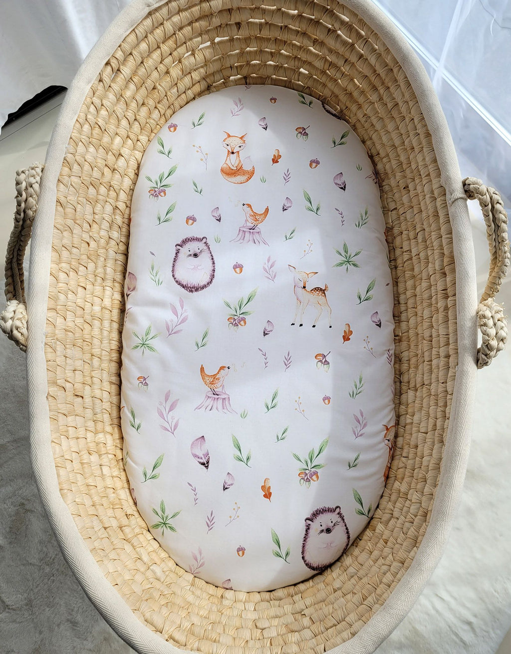 Sheet made of cotton for for prams, moses basket mattress 75x35 cm - forest softness