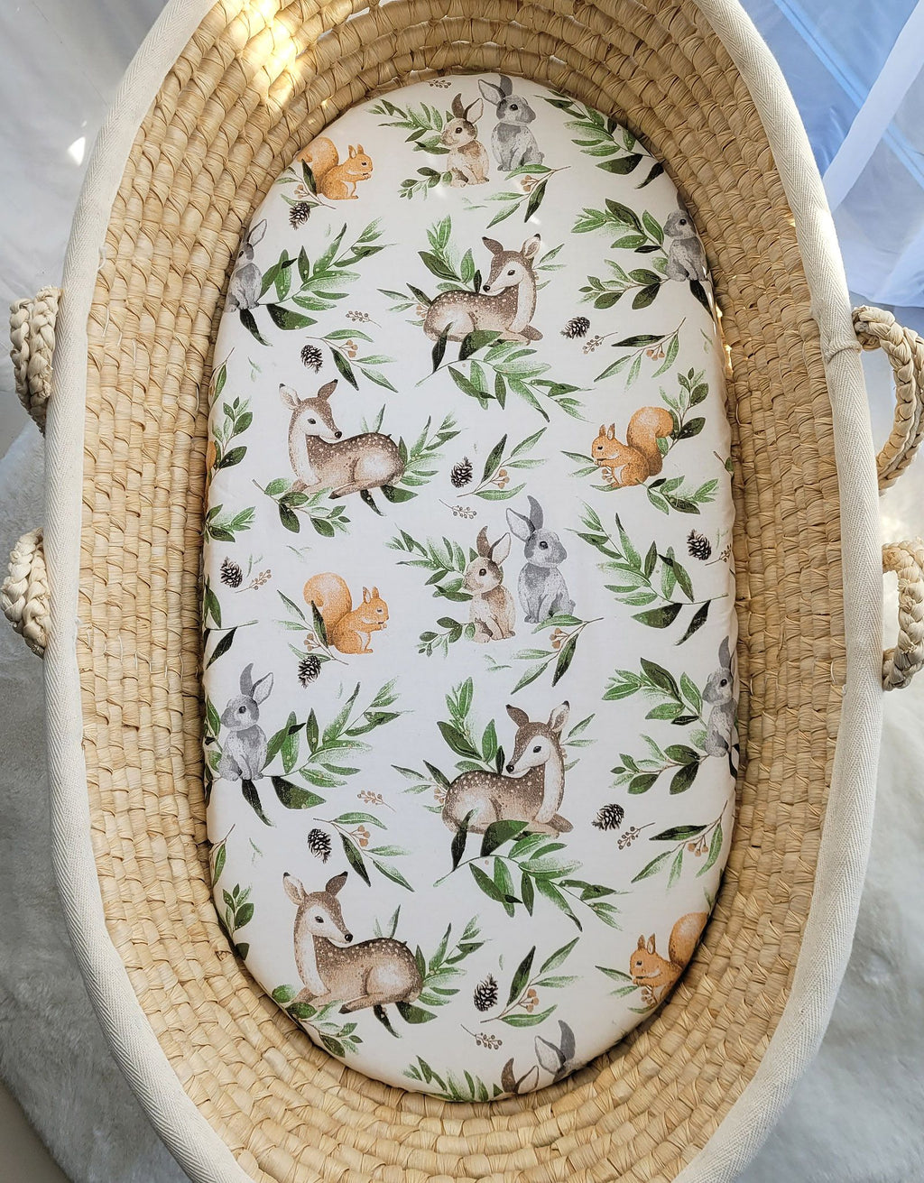 Sheet made of cotton for for prams, moses basket mattress 75x35 cm - Woodland green