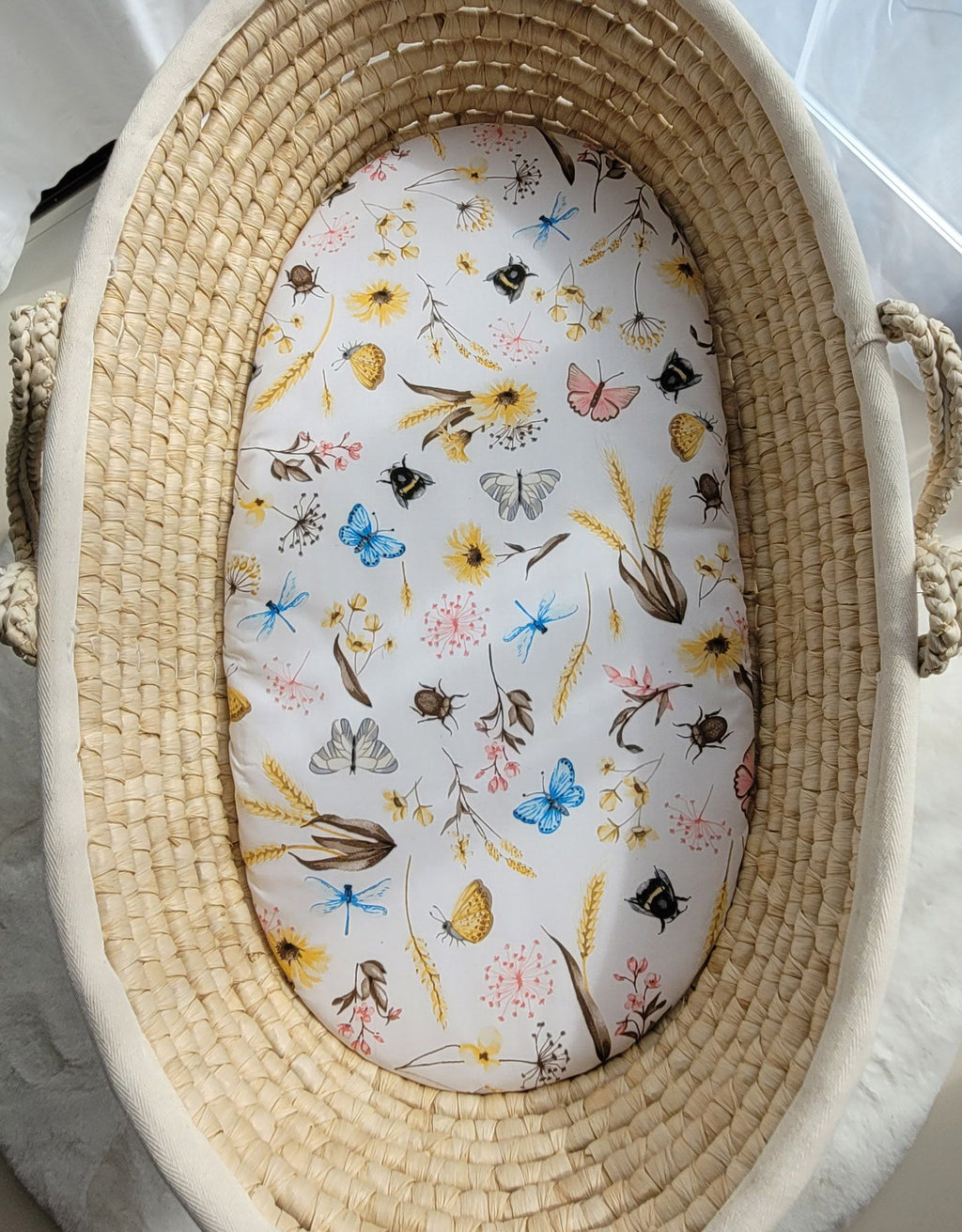 Sheet made of cotton for for prams, moses basket mattress 75x35 cm - Summer meadow