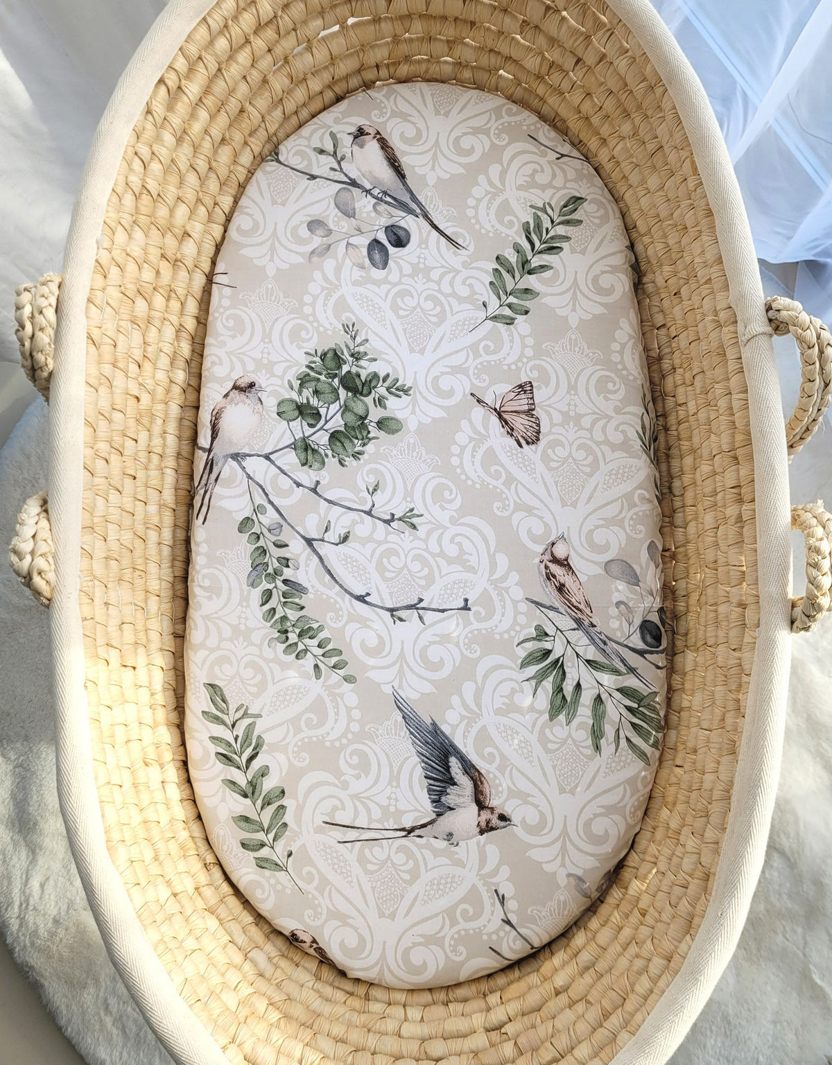 Sheet made of cotton for for prams, moses basket mattress 75x35 cm - Brown birds