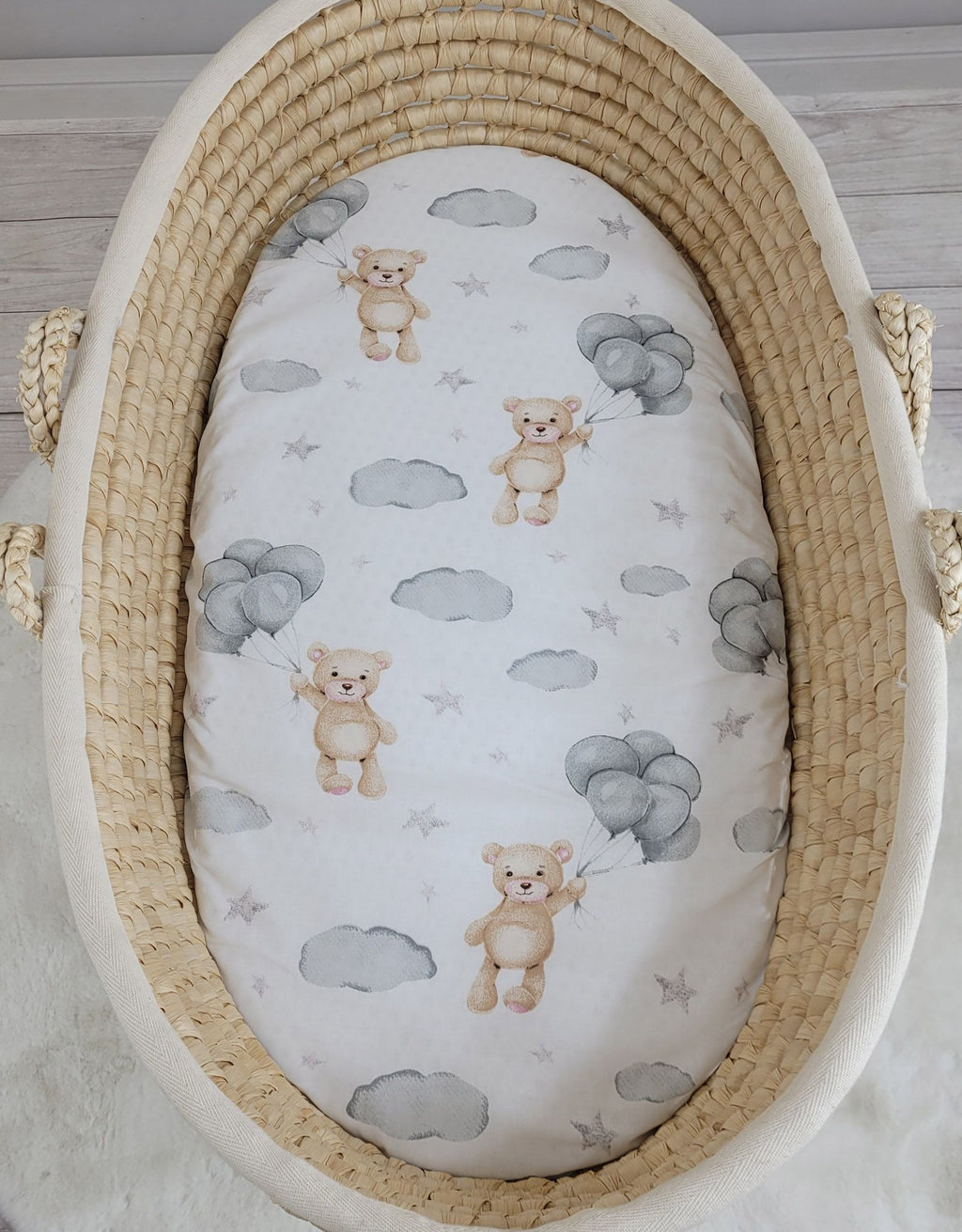 Sheet made of cotton for for prams, moses basket mattress 75x35 cm - Teddy bear