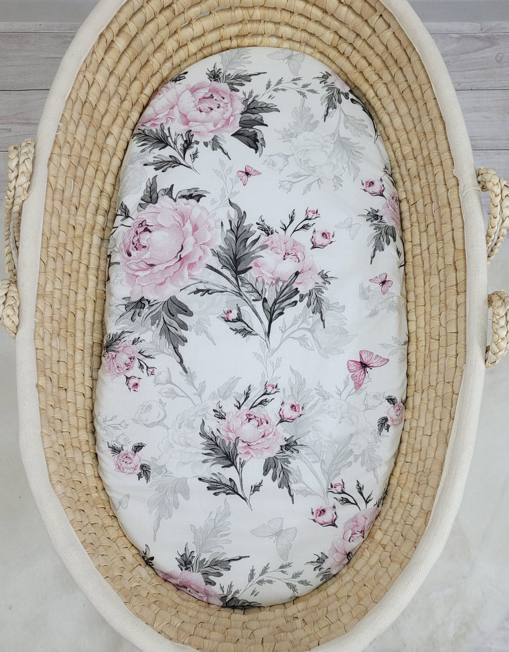 Sheet made of cotton for for prams, moses basket mattress 75x35 cm - Romantic peonies