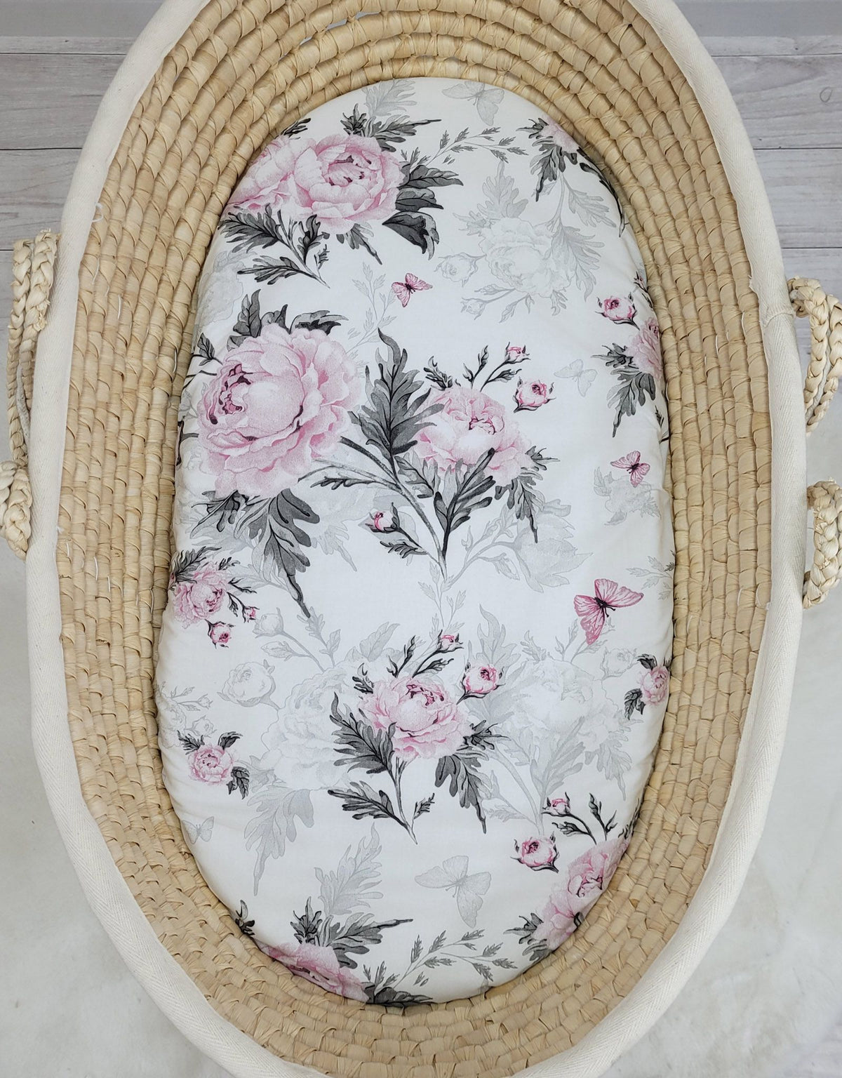 Sheet made of cotton for for prams, moses basket mattress 75x35 cm - Romantic peonies