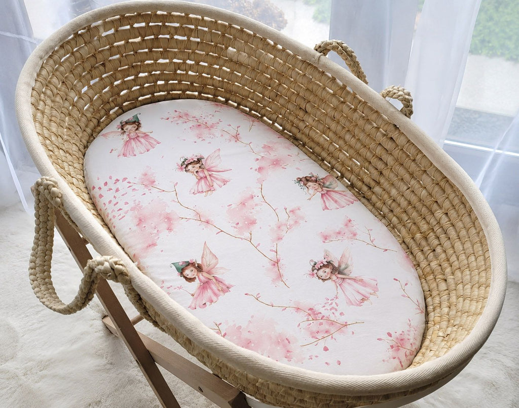 Sheet made of cotton for for prams, moses basket mattress 75x35 cm - Blossom Fairies