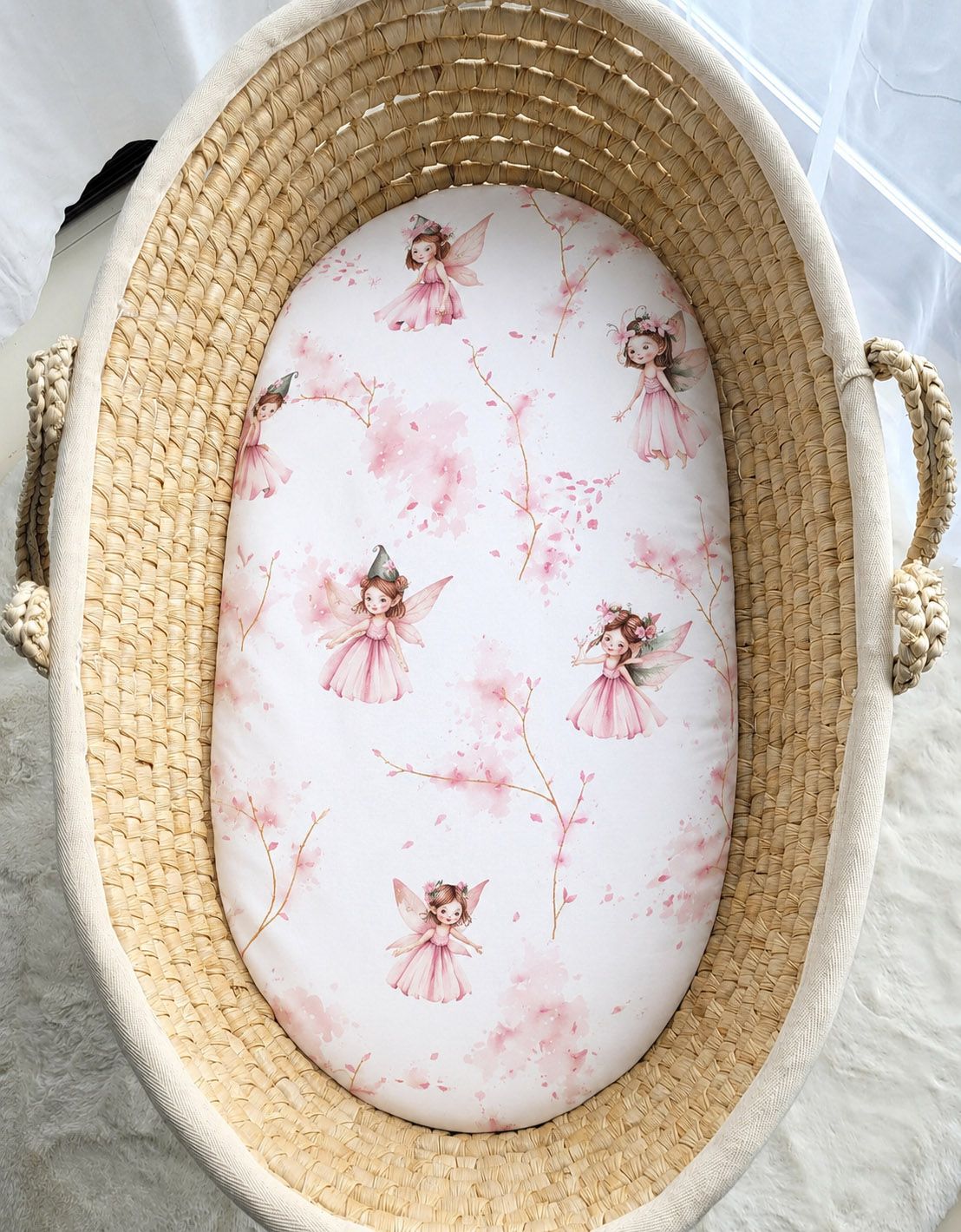 Sheet made of cotton for for prams, moses basket mattress 75x35 cm - Blossom Fairies