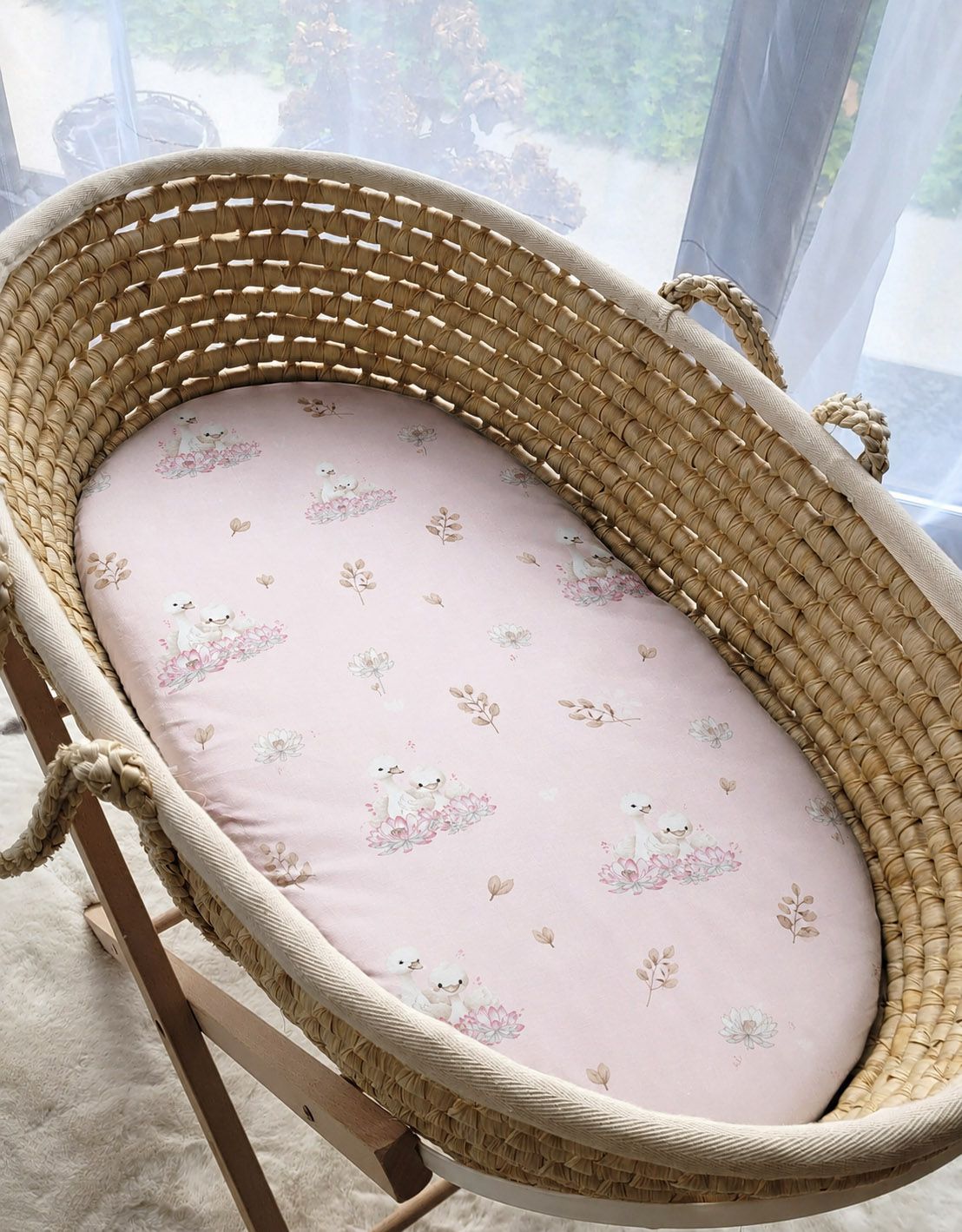Sheet made of cotton for for prams, moses basket mattress 75x35 cm - Little Swans