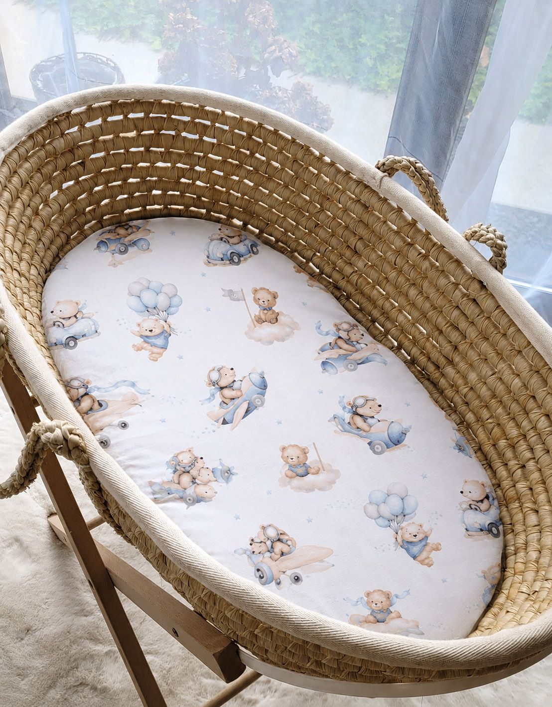 Sheet made of cotton for moses basket mattress 75x35 cm - Blue Sky Bears