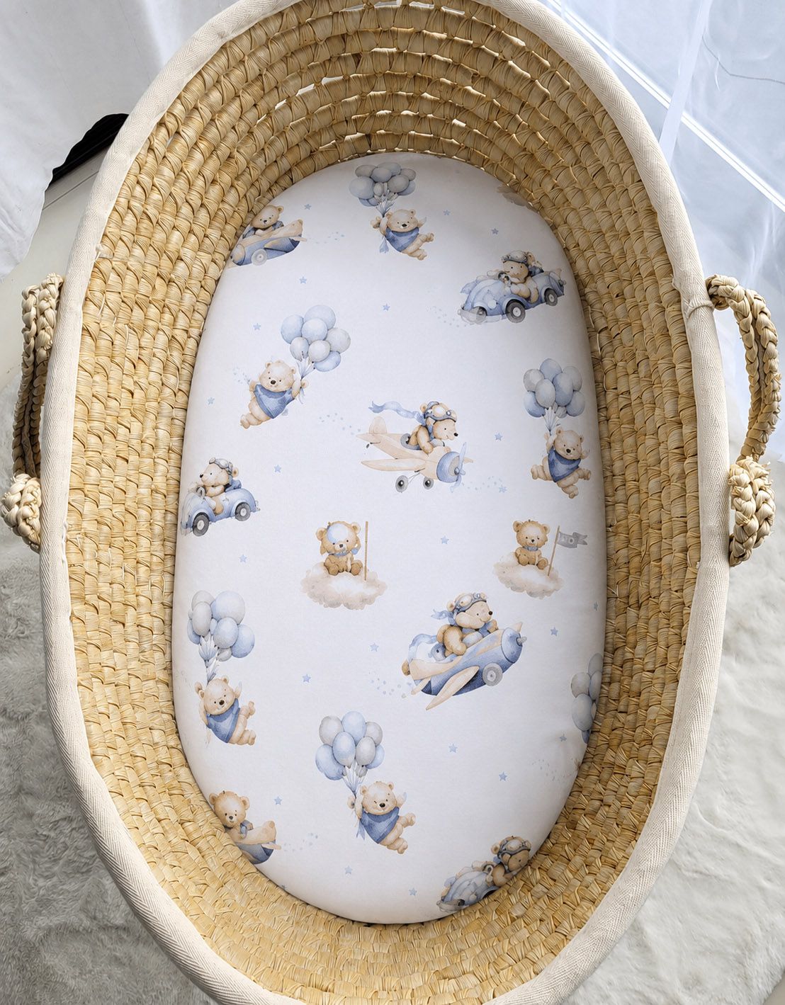 Sheet made of cotton for moses basket mattress 75x35 cm - Blue Sky Bears