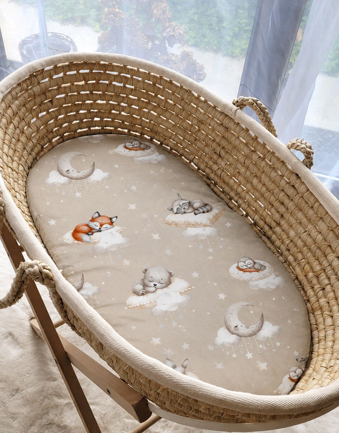 Sheet made of cotton for for prams, moses basket mattress 75x35 cm - Twinkle Woodland