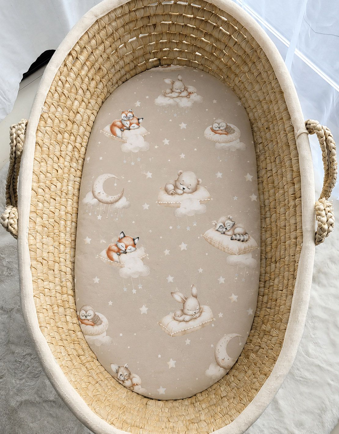 Sheet made of cotton for for prams, moses basket mattress 75x35 cm - Twinkle Woodland