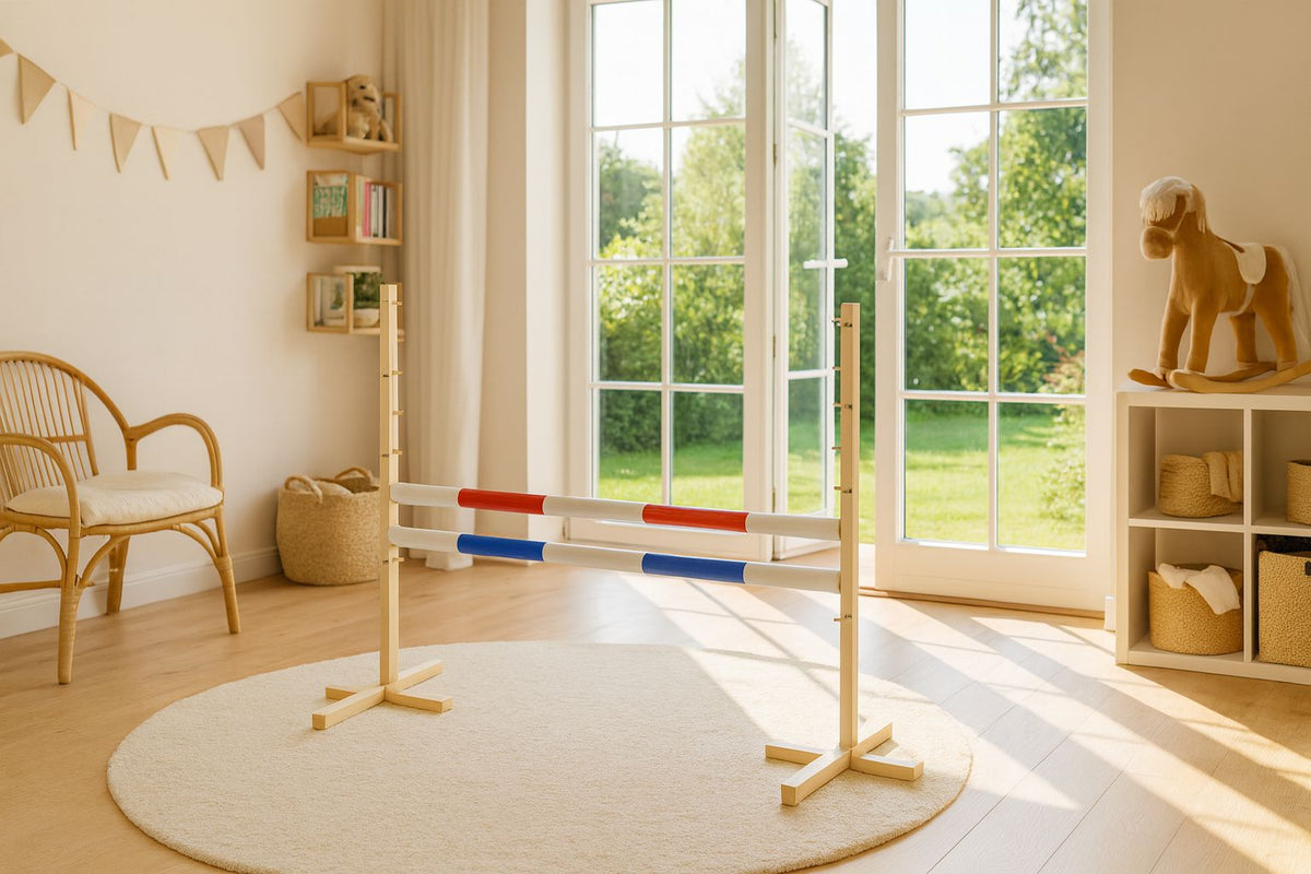 Jumping obstacle for Hobby Horse 120cm, with two beams red and blue
