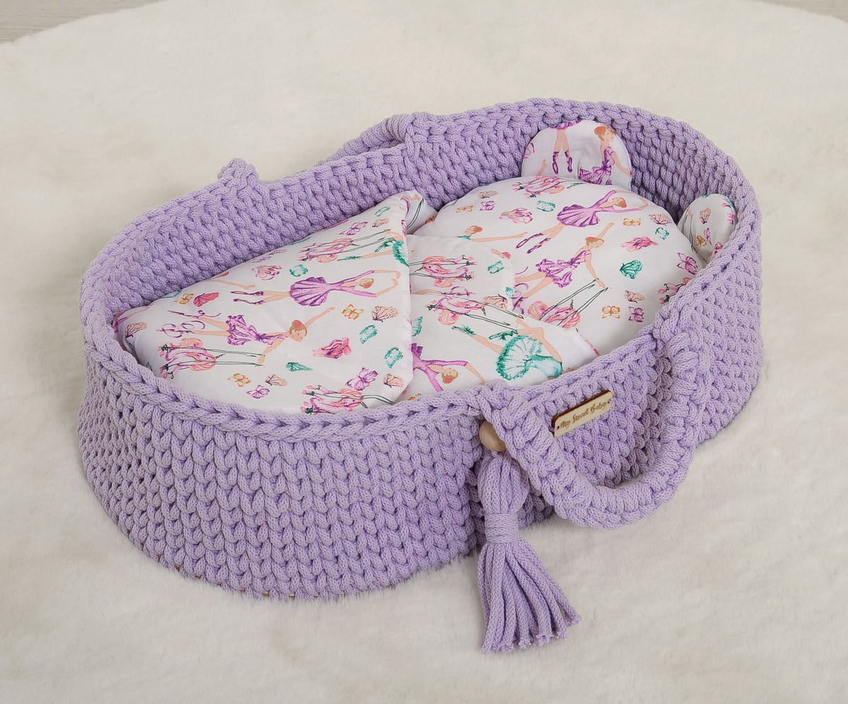 Doll's swaddling cone with pillow - ballerinas lilac