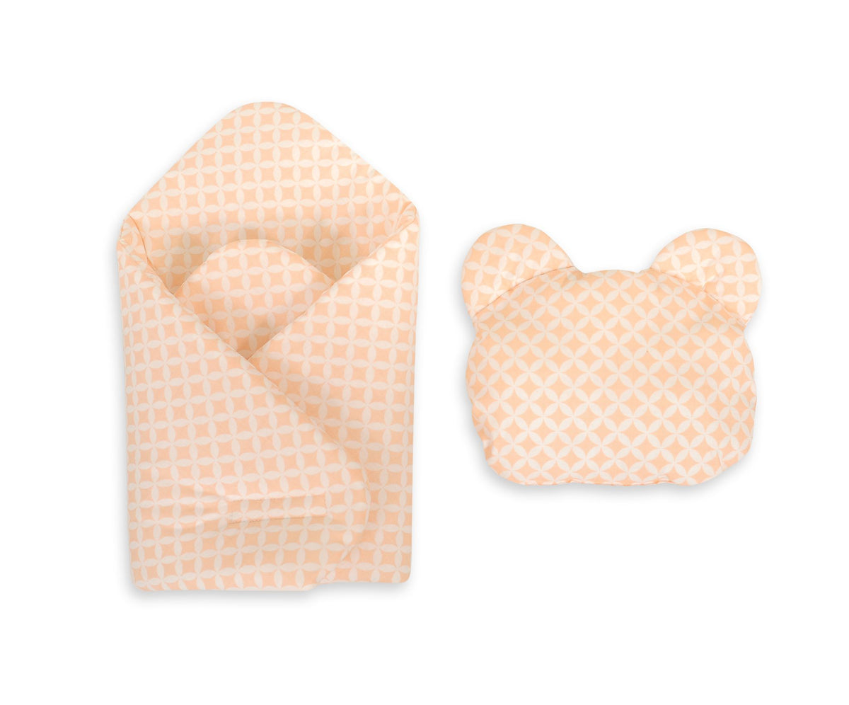 Doll's swaddling cone with pillow - rosette peach