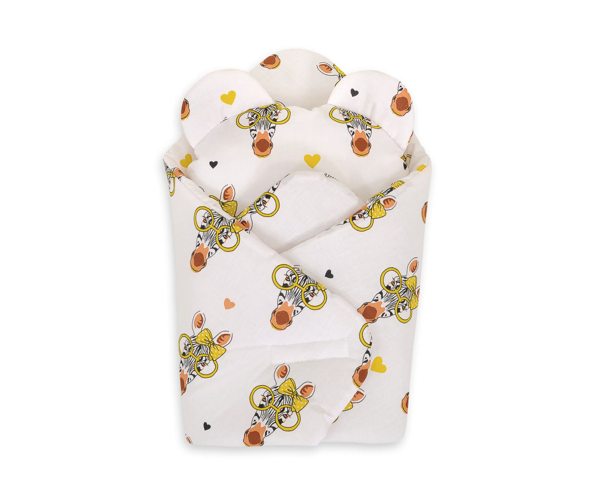 Doll's swaddling cone with pillow - zebra yellow