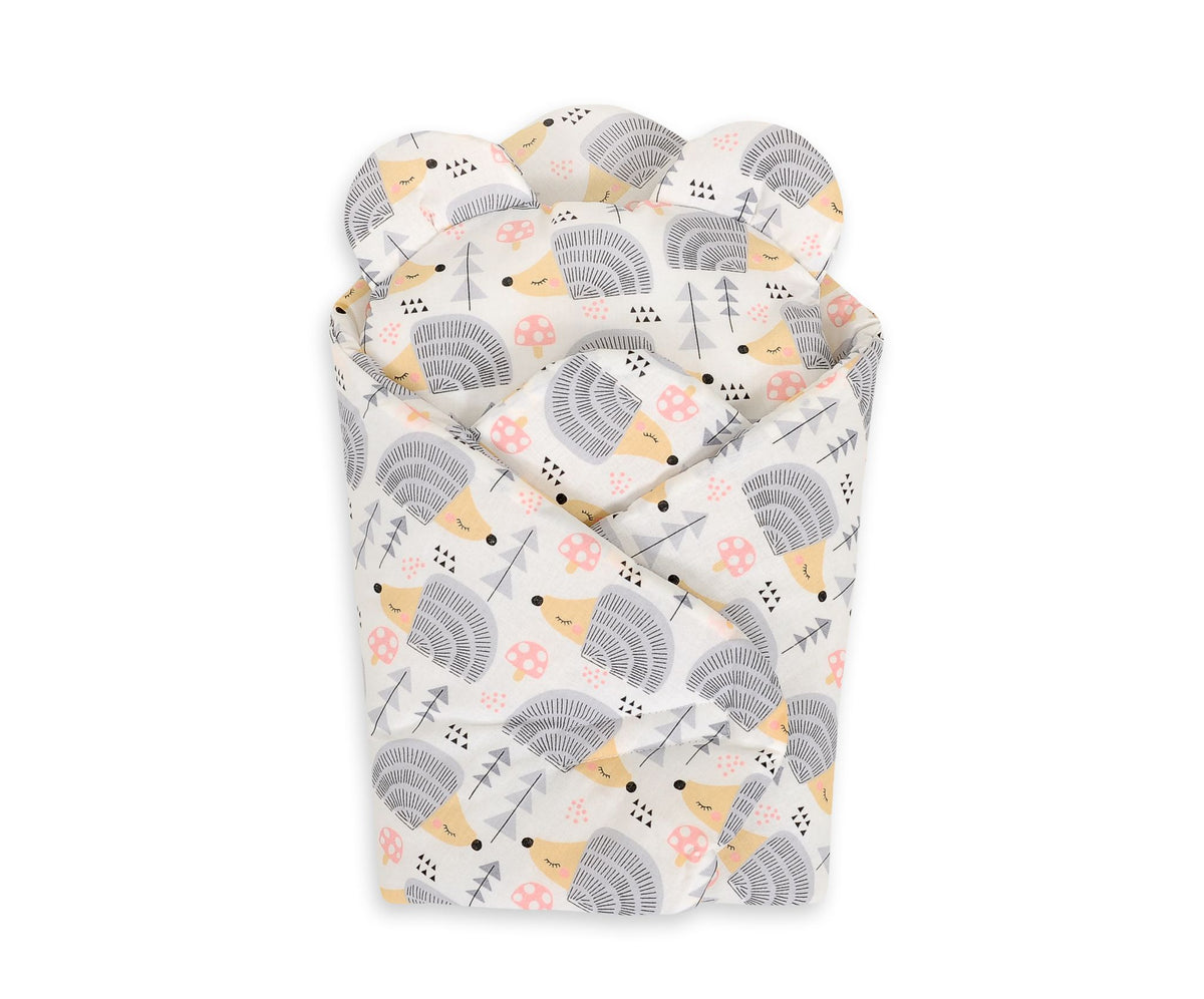 Doll's swaddling cone with pillow - hedgehogs grey