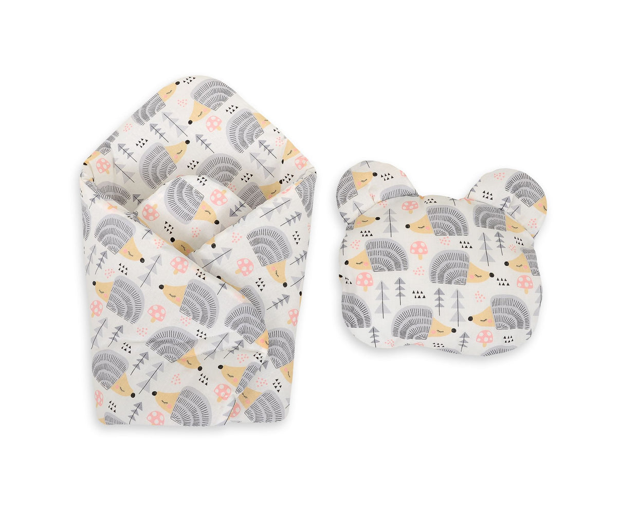 Doll's swaddling cone with pillow - hedgehogs grey
