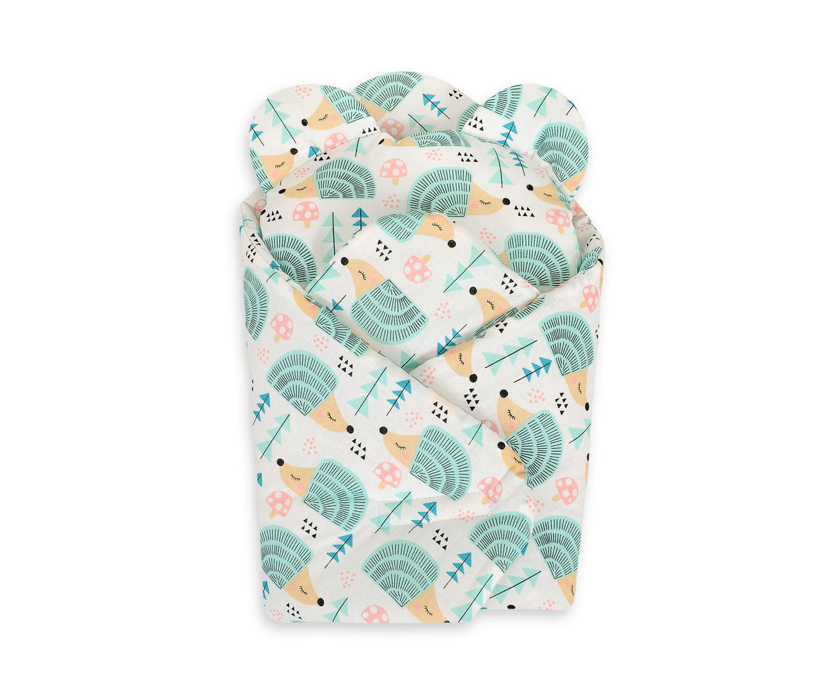 Doll's swaddling cone with pillow - hedgehogs mint