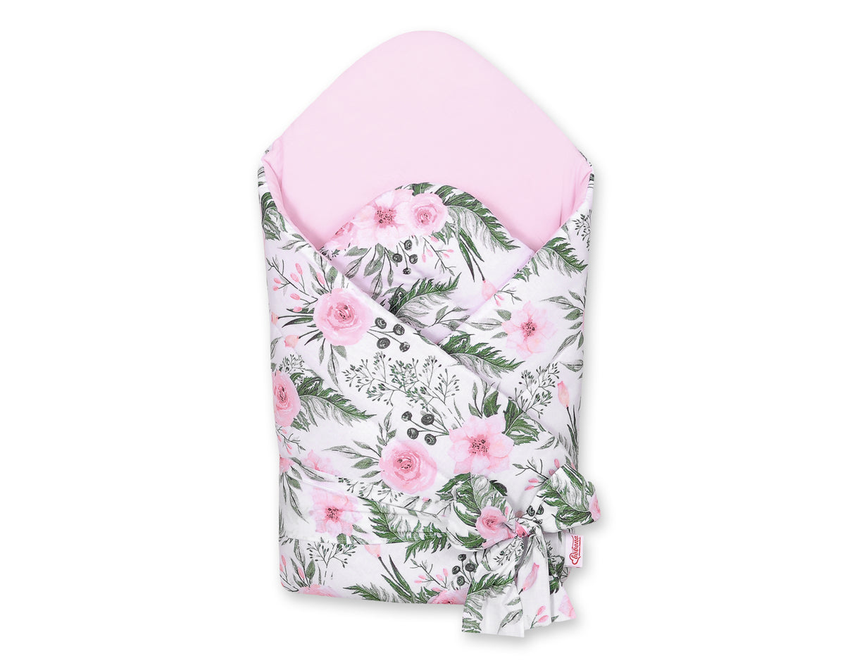 Baby nest 2in1 with stiffening with bow - peony flower pink/pink