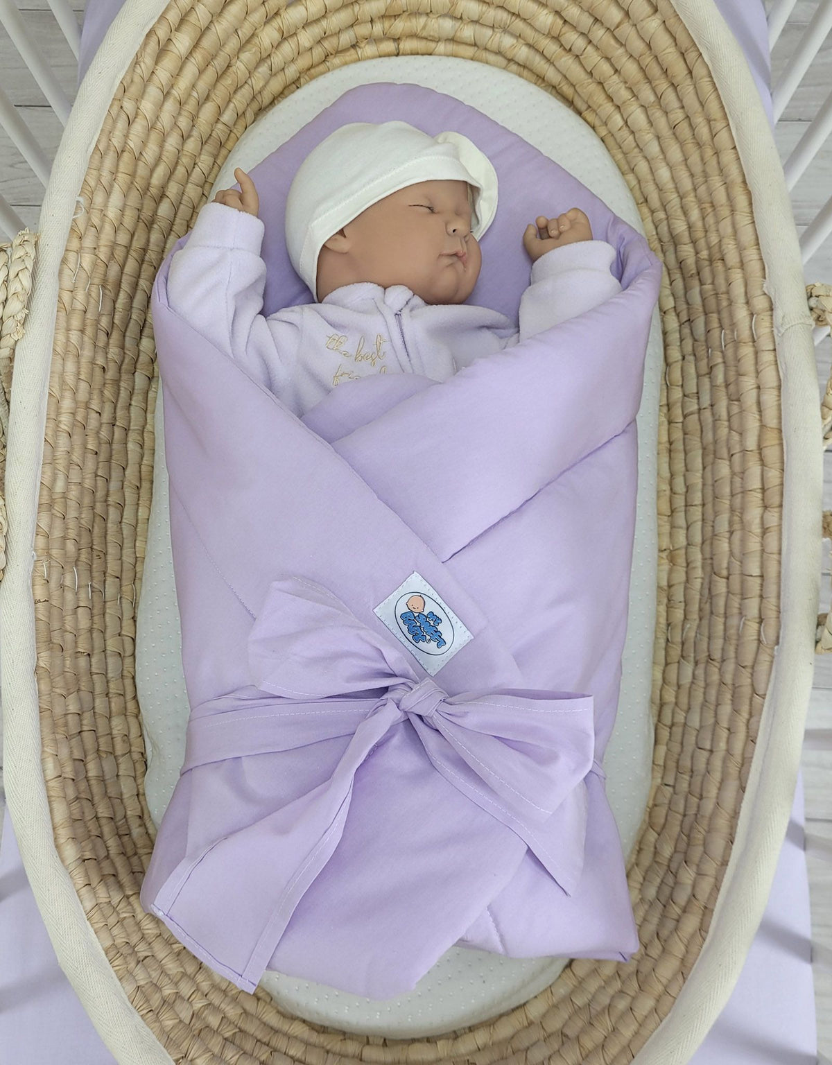 Double-sided baby nest with bow - lila