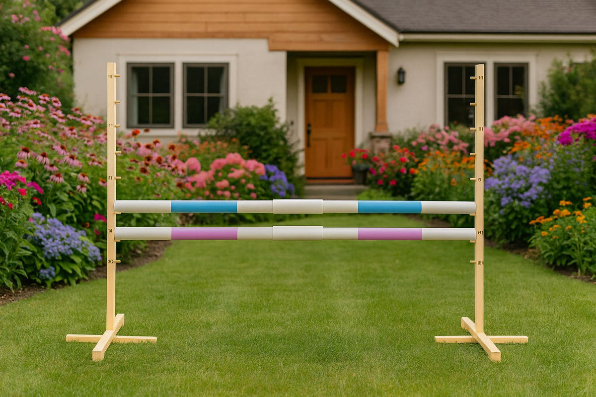 Jumping obstacle for Hobby Horse 160 cm, h-120 cm, with two bars - light blue and light pink