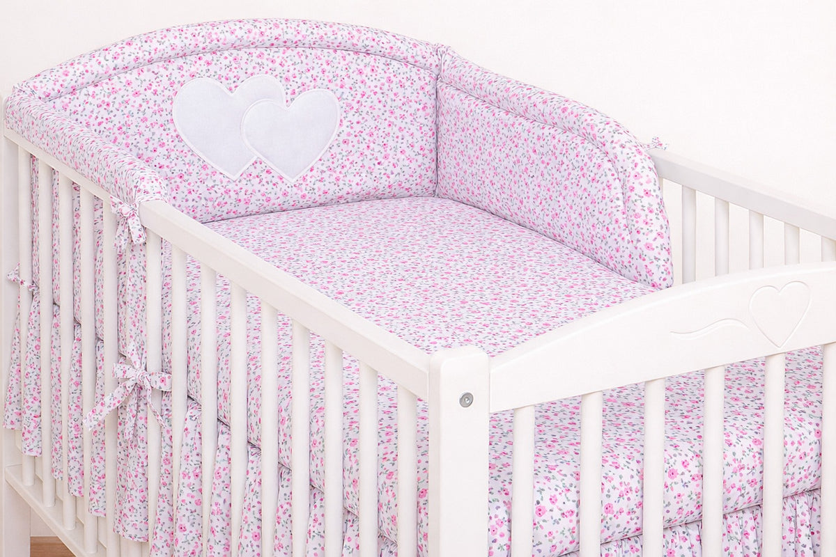 Universal crib rail bumper – Hearts little pink flowers