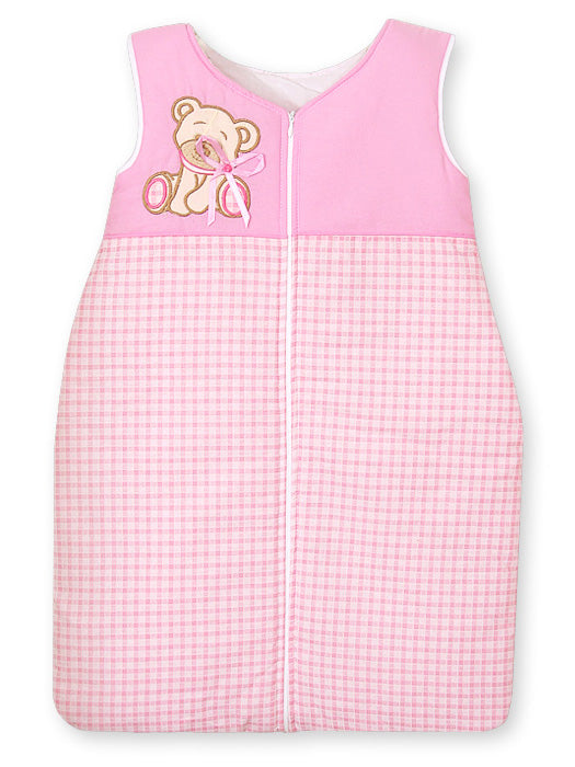 Cotton sleeping bag for children, size M, 6-12 months, TOG 2.5, all-season, Bear with bow pink