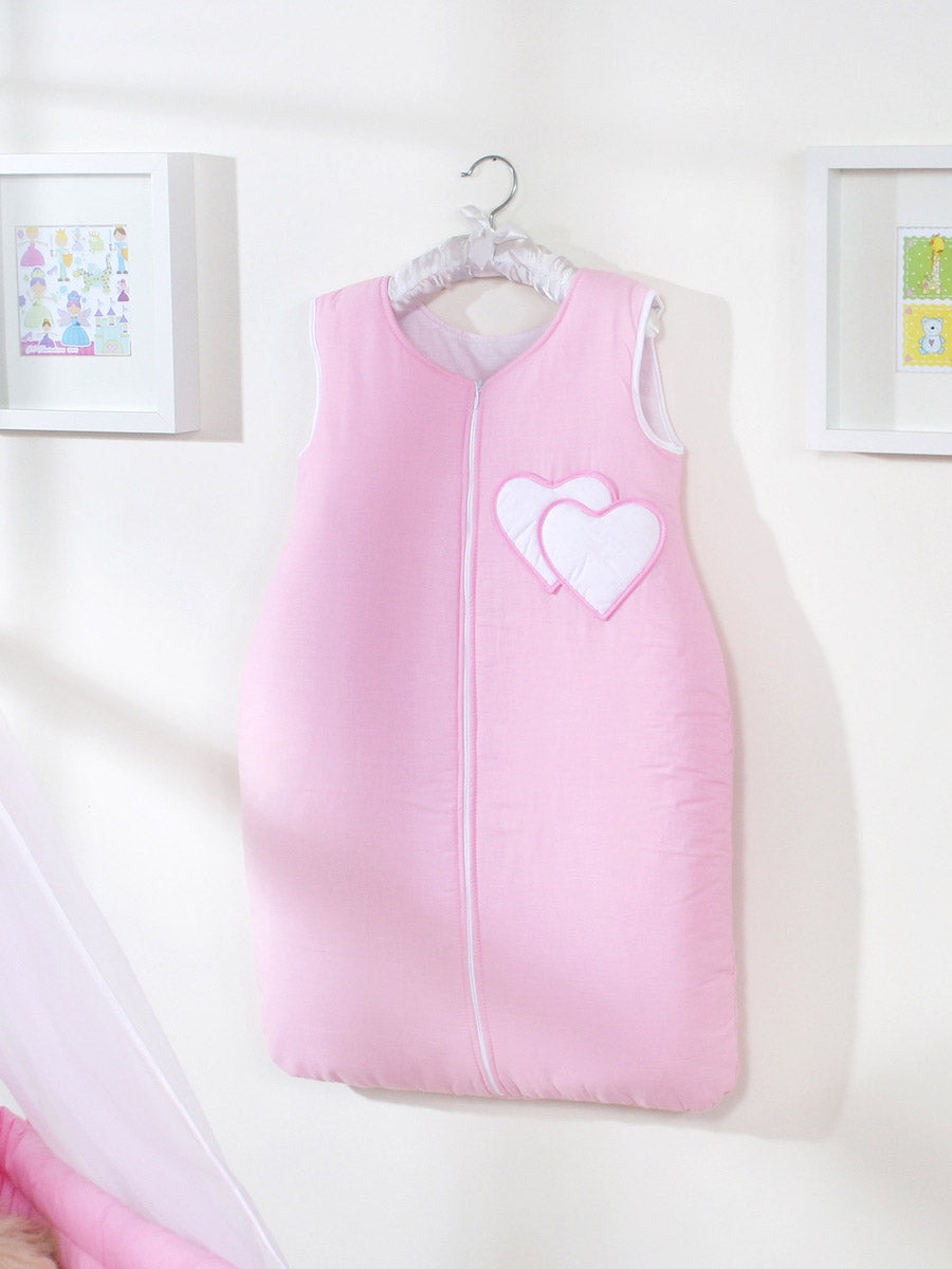 Cotton sleeping bag for children, size M, 6-12 months, TOG 2.5, all-season, hearts pink