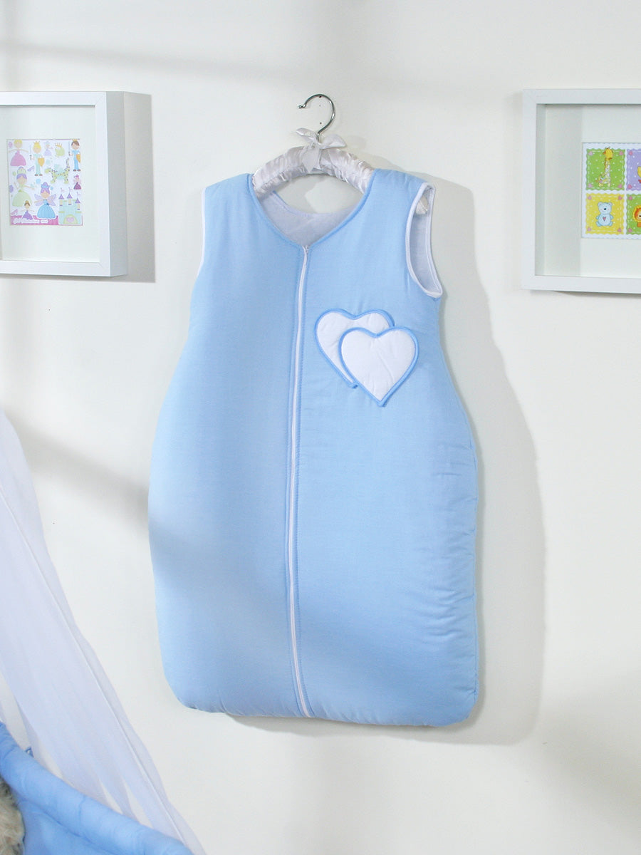Cotton sleeping bag for children, size M, 6-12 months, TOG 2.5, all-season, hearts blue