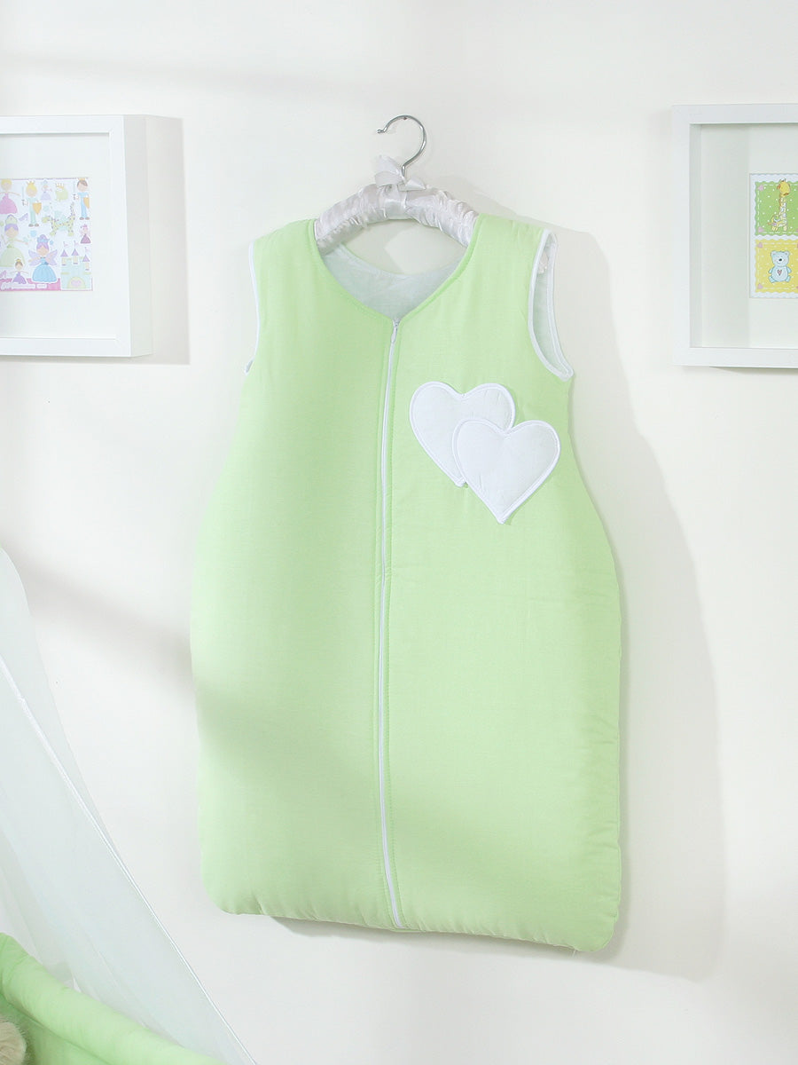 Cotton sleeping bag for children, size M, 6-12 months, TOG 2.5, all-season, hearts green