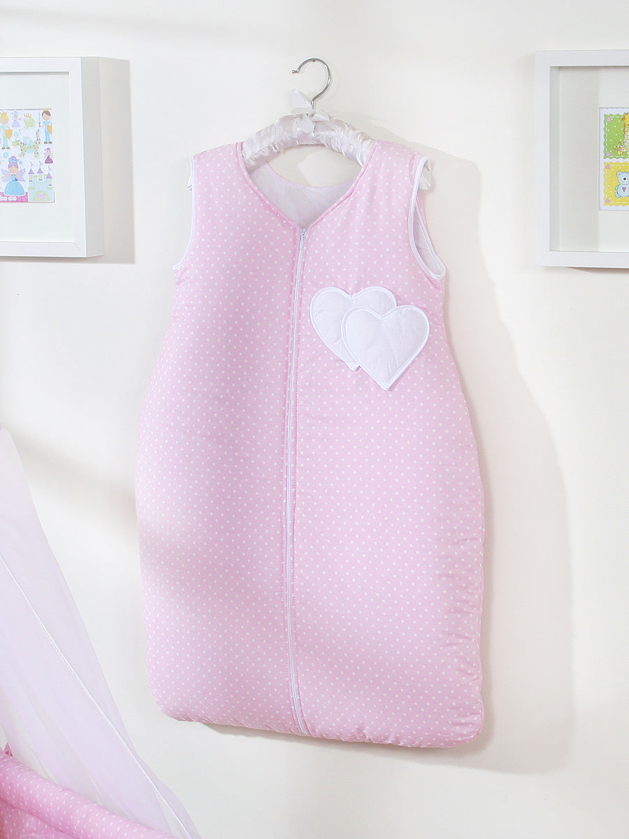 Cotton sleeping bag for children, size M, 6-12 months, TOG 2.5, all-season hearts polka dots on pink