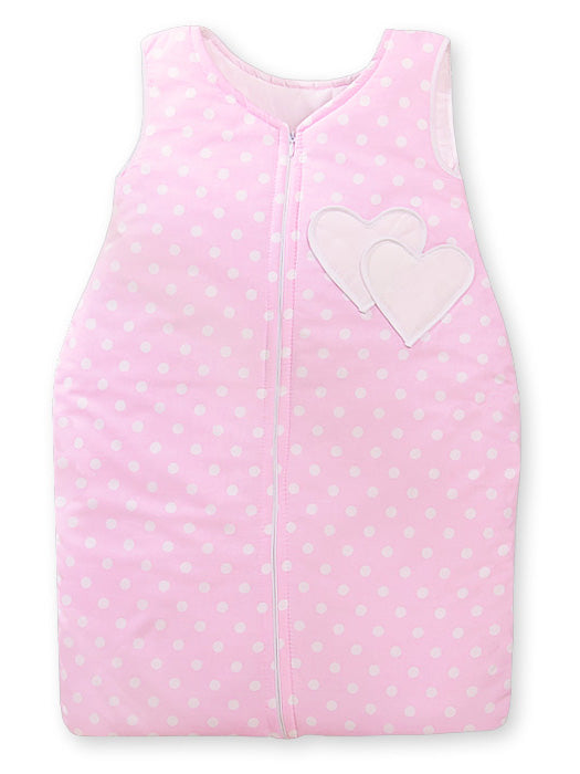 Cotton sleeping bag for children, size M, 6-12 months, TOG 2.5, all-season, hearts dots on pink