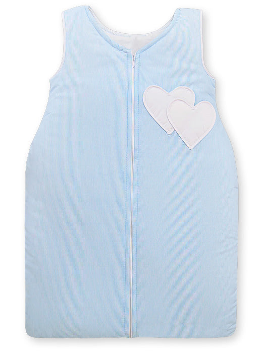Cotton sleeping bag for children, size M, 6-12 months, TOG 2.5, all-season, hearts blue strips