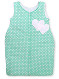 Cotton sleeping bag for children, size M, 6-12 months, TOG 2.5, all-season, hearts dots on mint