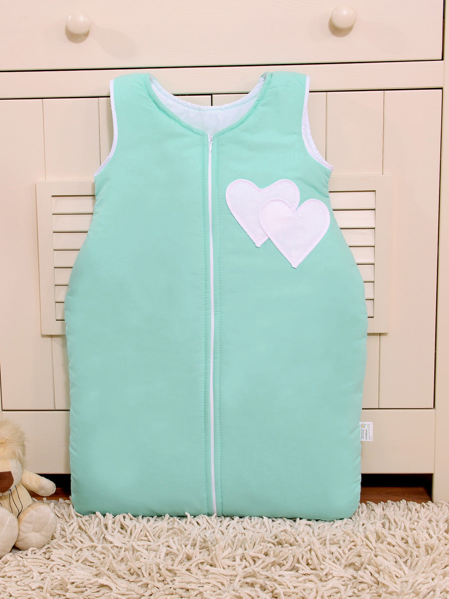 Cotton sleeping bag for children, size M, 6-12 months, TOG 2.5, all-season, hearts mint