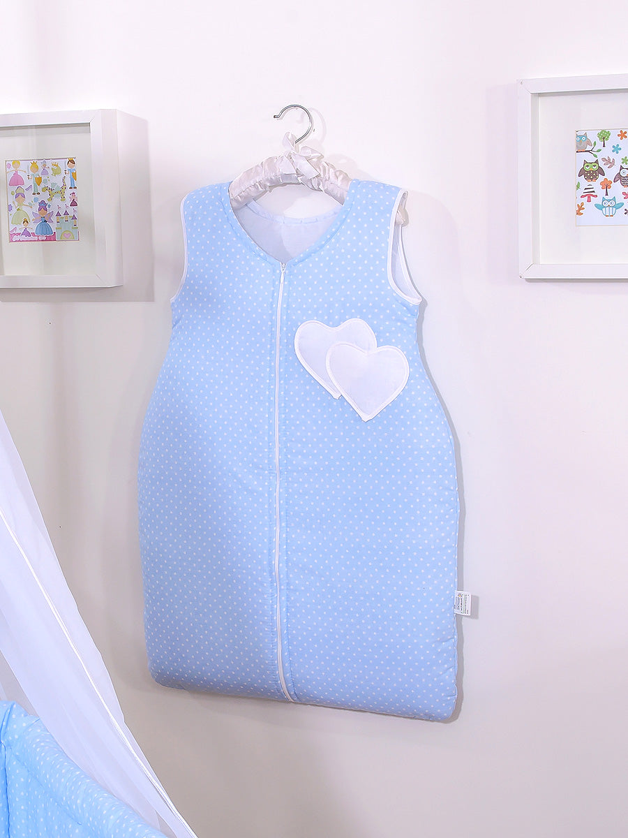 Cotton sleeping bag for children, size M, 6-12 months, TOG 2.5, all-season hearts white dots on blue