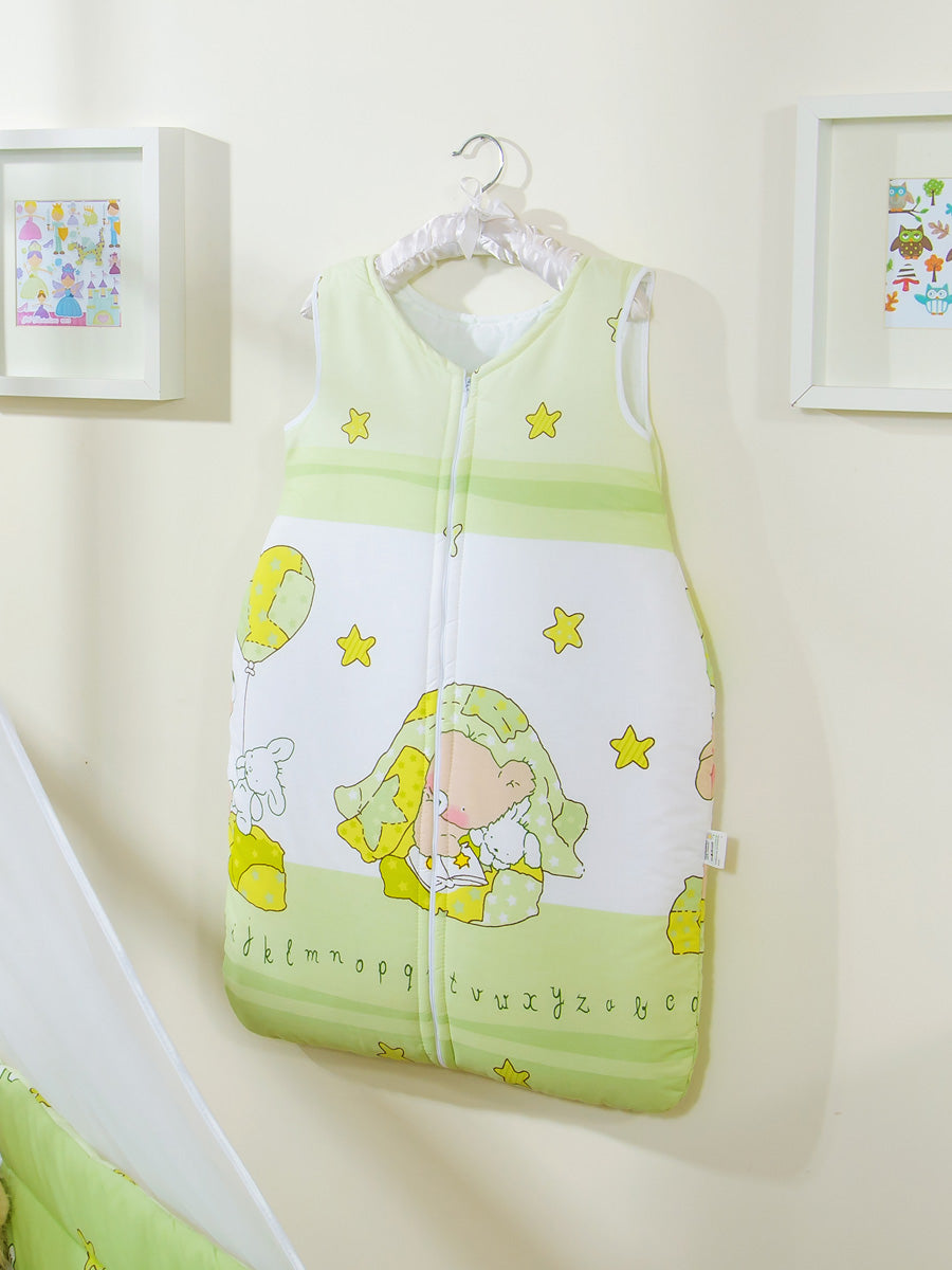Cotton sleeping bag for children, size M, 6-12 months, TOG 2.5, all-season, teddy bear green