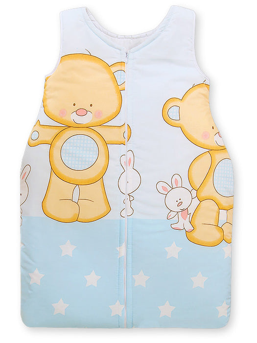 Cotton sleeping bag for children, size M, 6-12 months, TOG 2.5, all-season, blue teddy bear