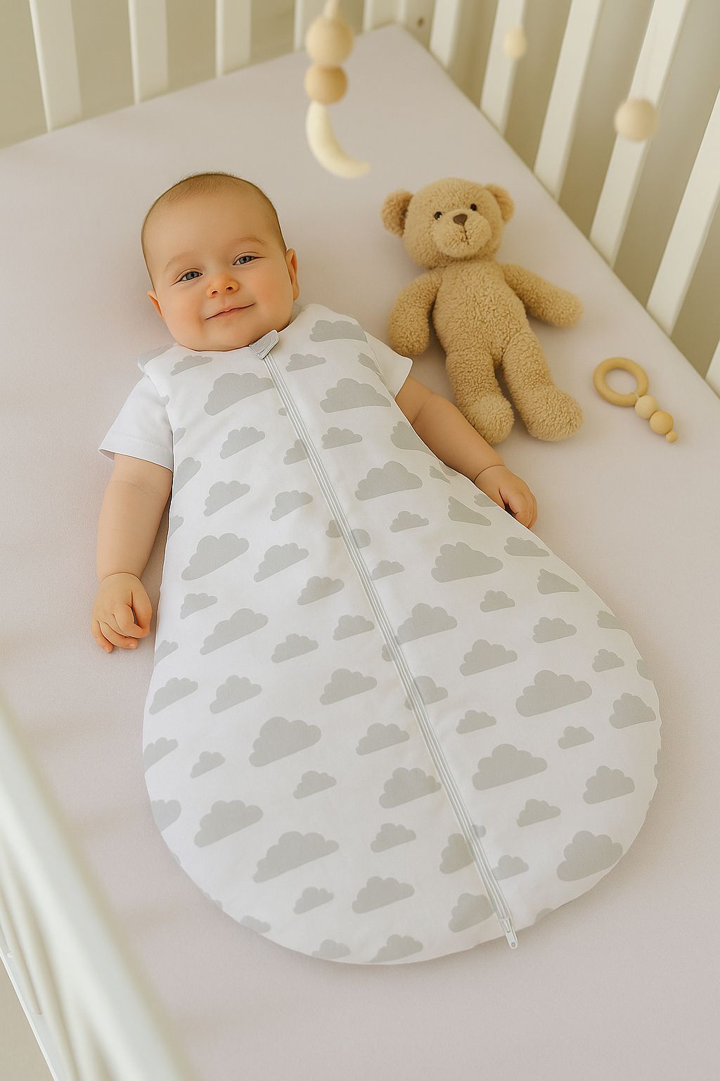 Cotton baby sleeping bag S 0-6 months for summer TOG 1.0 - grey clouds