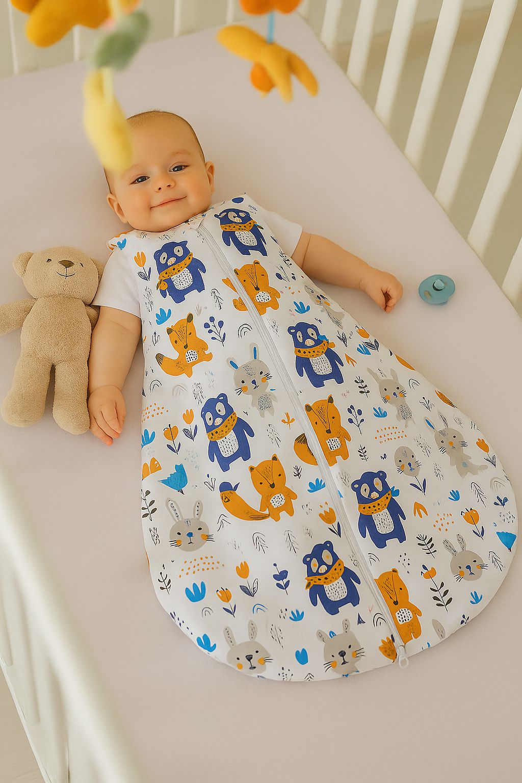 Cotton baby sleeping bag S 0-6 months for summer TOG 1.0 - navy blue bears