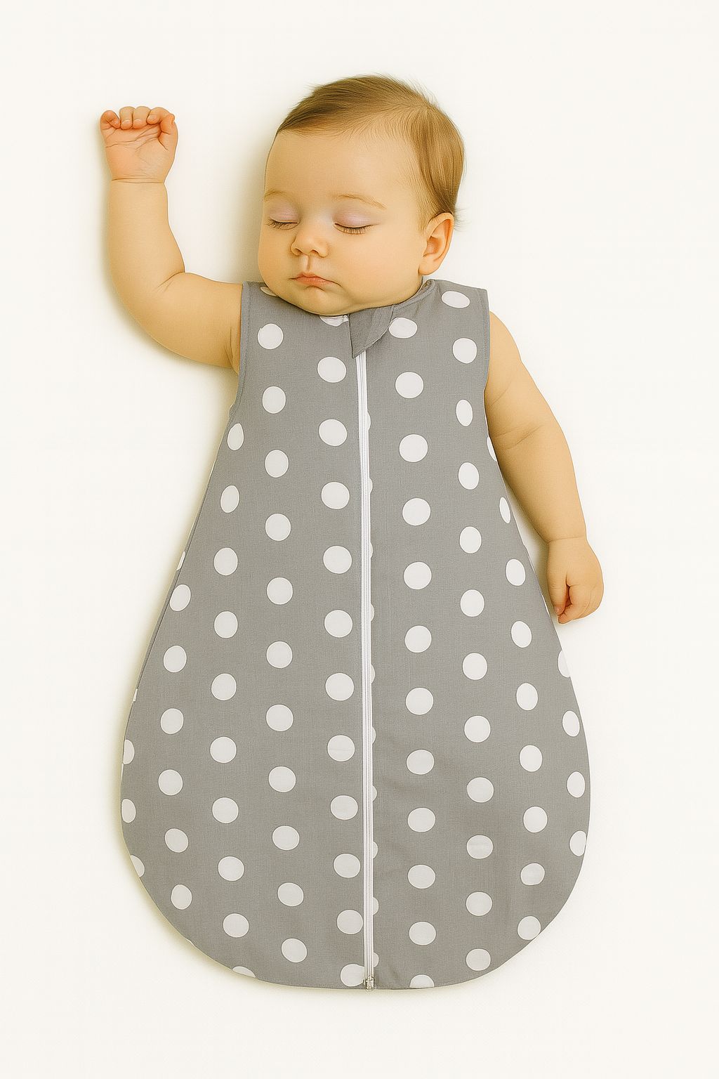 Cotton baby sleeping bag S 0-6 months for summer TOG 1.0 - polka dots on grey