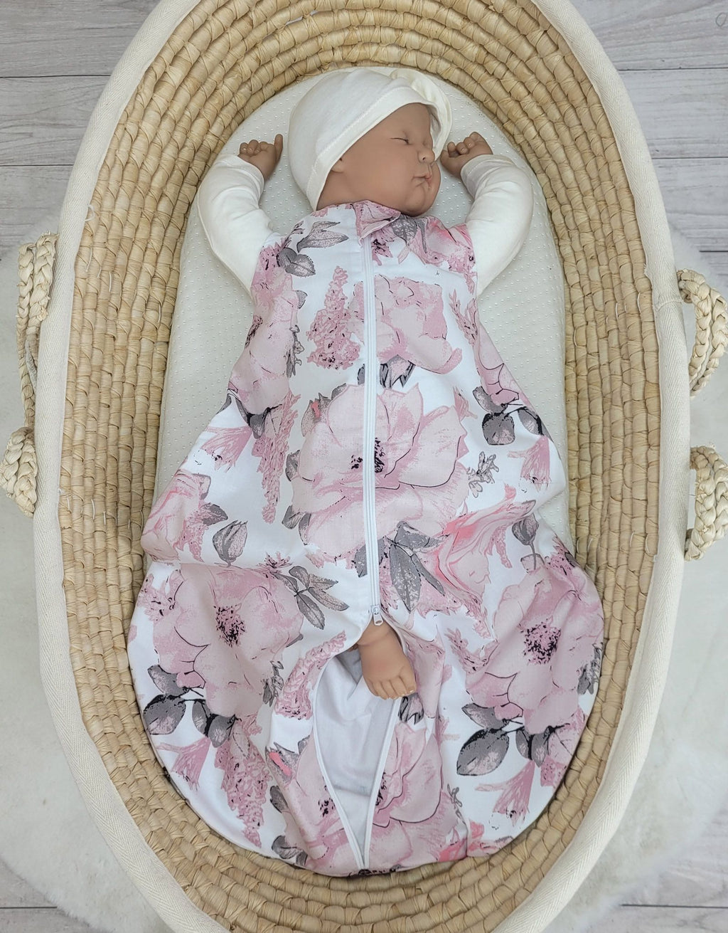 Cotton baby sleeping bag S 0-6 months for summer TOG 1.0 - sepia roses