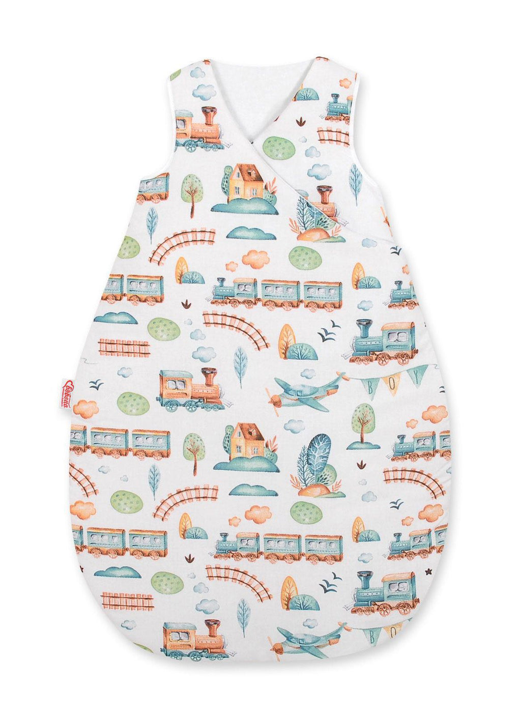 Cotton sleeping bag for children, size M, 3-12 months, TOG 2.5, all-season - turquoise train